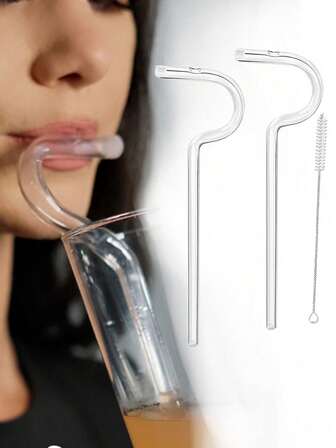 1 件防皱吸管，可重复使用的玻璃饮用吸管，笛形设计，弯曲无皱吸管，防止横向吸管起皱，水平吸住嘴唇，可重复使用的饮用吸管，厨房，圣诞礼物，高硼硅玻璃制成的防皱唇吸管，用于果汁和独特形状的透明吸管