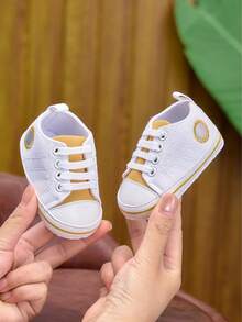 Newborn 0-6-12 Months Infant Canvas Shoes, Fashion Soft Bottom 0-1 Year Old Lace-Up Infant Toddler Shoes, Casual Classic Lightweight Sneakers - White - View 4