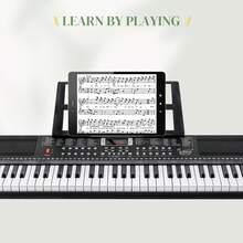 GEP-110 61 Key Keyboard With Piano Stand, Piano Bench, Built In Speakers, Headphone, Microphone, Music Rest, LED Screen, 3 Teaching Modes For Beginners - 黑色 - 查看 8