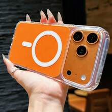 Magnetic Charge Phone Case Compatible With IPhone 17 17 Air 17 Pro 17 Pro Max Clear Acrylic Slim Cover Compatible With IPhone 13 11 16 Pro Max 15 14 Plus 16e - Orange - View 2