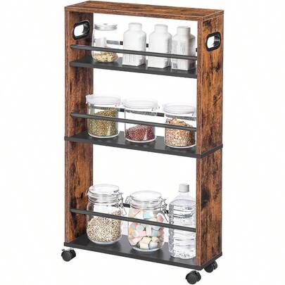 4-Tier Slim Rolling Cart With Lockable Wheels - Multipurpose Storage And Craft Organizer Cart For Bathroom Laundry Kitchen - Book Art Makeup Rustic Brown BF15TC01