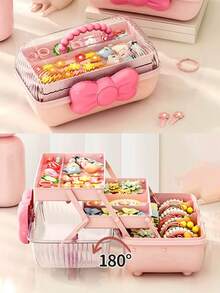 1pc Hair Accessory Storage Box: 3-Layer Organizer With Dividers, Bow-Shaped Clasp And Handle | Large Capacity | Durable Pink Or Purple Color, Can Store Hair Clips, Cards, Stickers And Crafts | Perfect Gift For Girls