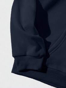 Sudadera con capucha y manga larga para mujer, elegante, con estampado gráfico de Roma, Italia, corte regular informal y cordón ajustable. - AZUL MARINO - Ver 3