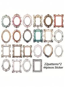 42-56片PET材质自粘欧式边框主题透明防水美观剪贴簿贴纸，适用于DIY手工、剪贴簿、杂物日记、水瓶贴纸、笔记本电脑贴纸、剪贴画、相框装饰 - 彩色 - 查看 9