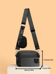 2pcs/Set Embroidered Strap Men's Mini Keychain Pouch Valentine'S Day Phone Bag - Black - View 4