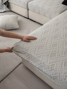 1pc Bohemian Style High Stretch Jacquard Velvet Sofa Cover - Pet Friendly, Anti-Scratch, Non-Slip, Washable, Dust-Proof, Universal Size Fits L-Shaped And 1/2/3/4 Seater Sofas, Suitable For All Seasons, Holiday Decor, Applicable For Living Room, Bedroom, Office - Light Grey - View 6