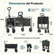 Carrito Plegable con Ruedas Giratorias y Puerta Lateral - Portátil para Carga Extra Larga hasta 150 Kg, Plegado Fácil por Mujeres Adultas, Transporte de Mercancías, Niños y Mascotas - Negro - Ver 6