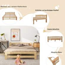 Solid Wood Futon Bed, Double Bed, Natural Solid Wood Bed With Headboard And Slatted Base, Children's Bed, Adult Bed, Natural, 140 X 200 Cm - Natural Wood Color + Solid Wood - View 6
