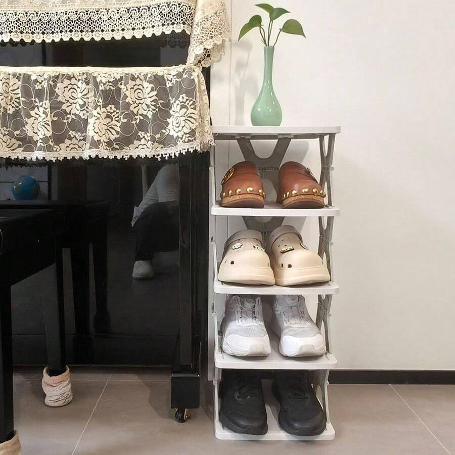 Vertical Shoe Rack, XDesign Tall Shoes Organiser For Narrow Space, Corner Shelf For Single Dormitory Or Small Ro... - GrayWhite 5 Tier - View 1