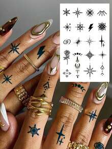 Semi Permanent Tattoo Stickers, Simple Mini Finger Style, Butterfly, Bee, Swallow, Star, Moon, Flower And Grass Patterns, Natural Plant Ingredients, Temporary Fake Tattoos Suitable For Finger, Ear, Shoulder, Neck, Collarbone DIY, Daily Party, Holiday Gift, Body Decoration, 1-2 Weeks, Non Fading, Non Reflective, Waterproof, Realistic Tattoo Stickers