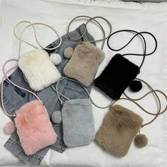 Women's Handbag, Fashionable Plush Shoulder Bag, Large Capacity Crossbody Bag, Women's Phone Wallet, Small Flap, Autumn/Winter