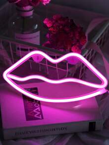 Pink/Red Lip Shaped LED Neon Light - USB Or Battery Powered Romantic Decorative Art Lamp, LED Desktop Decor, Bedroom Wall Decor Light, Hanging Romantic Love Light Suitable For Room, Living Room, Valentine's Day, Anniversary, Mother's Day, Bar, Party, Proposal Decoration, Wall Decor Neon Light - Multicolor - View 2