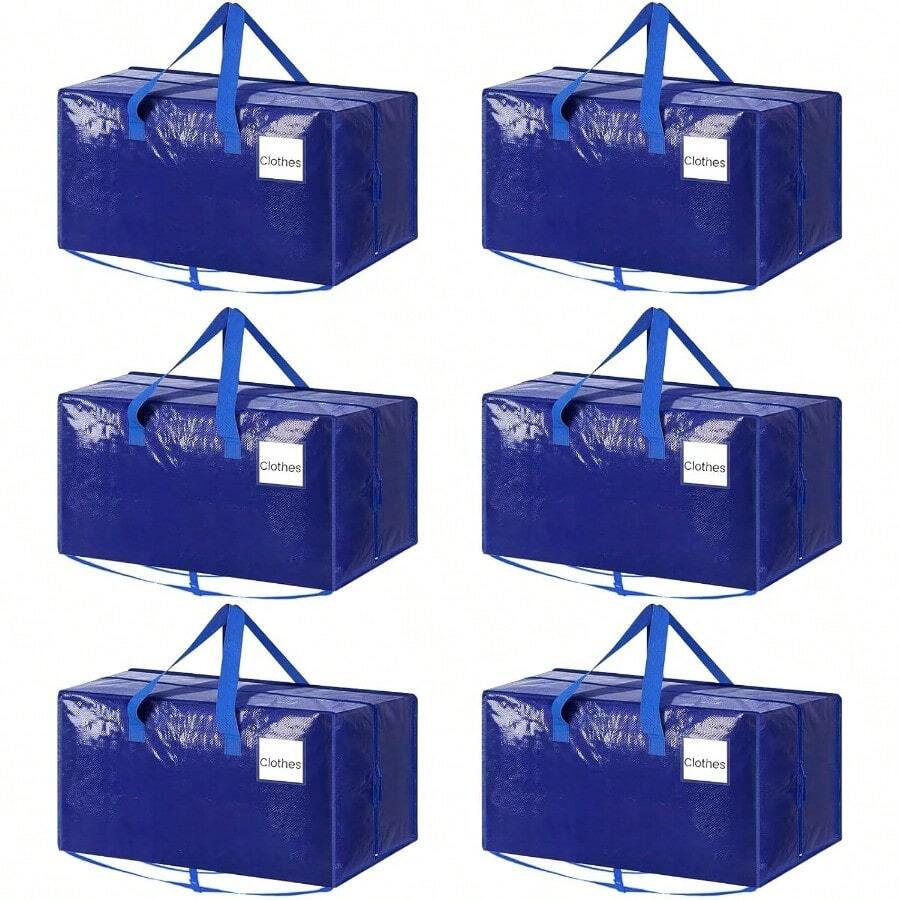 Blue Heavy Duty Moving Bags Extra Large With Zipper Backpack Straps And Carry Handles 87L Storage Bags For Moving Waterproof Packing Bags For Clothes Bedding Organisation Home Travel 6 Pack - Blue - View 1
