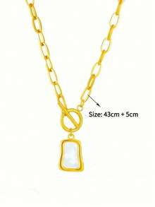 1入組金色色調復古白色釘珠鏈條不銹鋼項鏈適合女士,短長度套頭毛衣鏈條百搭酷風格 - 金色 - 查看 7