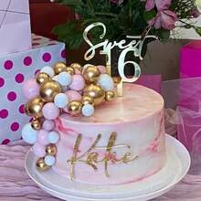 DGolden Acrylic Sweet 16 Happy Birthday Cake Topper 5.9 X 3.54inch Sixteenth Birthday Cake Decoration Cheer To 16th Fancy Cake Decor - 如圖 - 查看 7