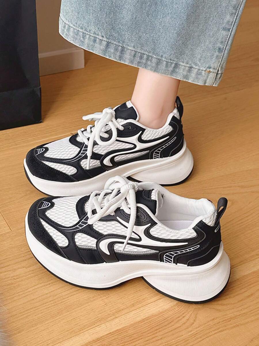 Giày thể thao đế dày thoáng khí bằng lưới, unisex, kiểu dáng thường ngày. - màu đen - Xem 1