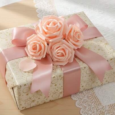 100朵蜜桃粉色人造泡沫玫瑰花头，仿真泡沫玫瑰花，逼真仿真花，适用于圣诞节、情人节、家居装饰、派对、商场装饰、花瓶填充、DIY手工、婚礼装饰