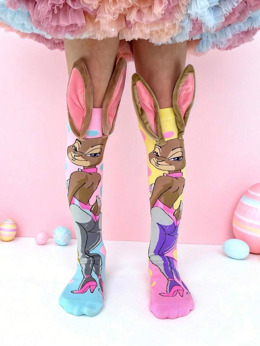 1双女童过膝袜，饰有3D兔耳和卡通兔子图案，儿童袜子，新奇袜子，适合所有季节。是节日庆典、复活节、新年派对、户外活动、角色扮演、日常穿着、聚会和节日礼物的理想之选。 - 淺粉色 - 查看 1