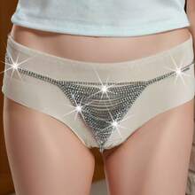 Dây xích tam giác đính đá lấp lánh gợi cảm, phù hợp cho nữ | Trang sức lấp lánh cho bikini, tiệc bãi biển, hộp đêm, trang trí phòng ngủ, phong cách độc đáo, phù hợp cho những dịp thân mật, Ngày Valentine, đêm tân hôn - Bạc - Xem 1