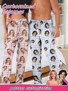 Customized Photo/ Print Men's Pajama Pants, Personalized All-Over Print Couple/Family Funny Holiday Gift
