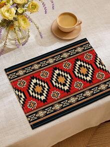 1 pieza Camino de mesa con estampado geométrico, 4 piezas Individuales con estampado geométrico, adecuado para fiestas, cumpleaños, cenas, decoración de cocina y comedor, decoración del hogar y sala de estar para todo el año - Multicolor - Ver 8