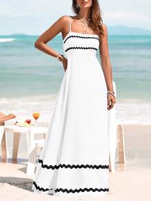 Women's Summer Flowy Maxi Dress Vestidos Casual Sleeveless Strap Ruffle Wedding Guest Graduation Beach Party Travel Vacation Long White Dresses  Easter Dresses For Women - trắng - Xem 3