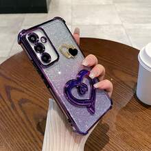 （心形支架）电镀磁吸防摔透明手机壳，兼容三星 Galaxy A123456789987654321 45G，也适用于 S25/S24/S23/S22 系列、A 系列，兼容 OPPO、Redmi、Moto、Pixel、vivo 等品牌，国际版，非国内版 - 紫色 - 查看 4