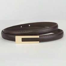 1pc Women's Retro-Style Thin Brown Belt Features A Square Buckle Design, Enhancing A Woman's Confidence. It Can Be Paired With Dresses, Shirts, And Suit Pants, Making It Suitable For All Seasons, Daily Commutes, Travel, Dates, Parties, Sports, And Occasions Such As Christmas. - Coffee - View 1