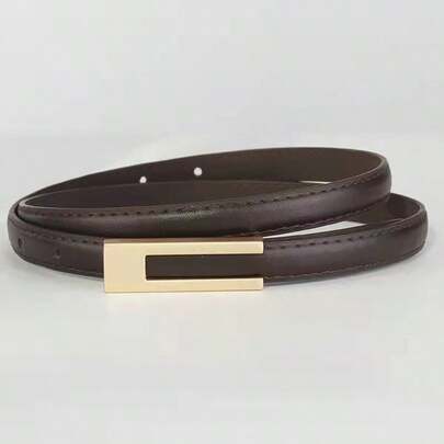1pc Women's Retro-Style Thin Brown Belt Features A Square Buckle Design, Enhancing A Woman's Confidence. It Can Be Paired With Dresses, Shirts, And Suit Pants, Making It Suitable For All Seasons, Daily Commutes, Travel, Dates, Parties, Sports, And Occasions Such As Christmas.