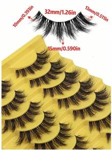 10 Pairs Thick 3D Multi-Layer DD Curl Russian Volume False Eyelashes, High Curl Degree, Voluminous Full Strip Lashes, European Style - Fluffy Lashes - View 3