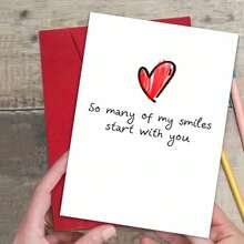 1PC So Many Of My Smiles Start With You Heart Illustration Greeting Card With Envelope Romantic Love Quote Design For Valentine's Day, Ideal For Friends, Lovers, Colleagues, Anniversary And Special Occasion Gift