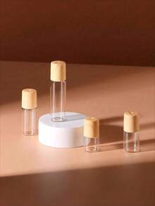 3pcs Glass 1/2/3/5/10ml Roller Bottle Empty Roll On Essential Oil Bottle Perfume Sample Dispenser Bottles With Steel Ball & Wood Grain Cap Transparent Vial Travel Essentials, 3 PacksTravel Essentials ,Travel Organizer For Beach ,Summer Vacation Back To School - Khaki - View 4