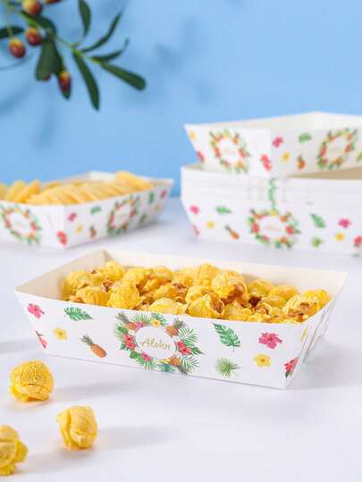 10/24pcs Aloha Green Leaf & Flamingo Food Boxes, Fries Boxes, Popcorn Boxes, Suitable For Lunch Box, Bakery, Burger Restaurant, Birthday Party Decor And Movie Night Snacks