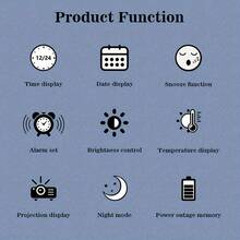 Double Projection Multi-Function Digital Alarm Clock With Large LED Mirror Screen, Temperature, Bedroom Date-Project Time And Alarm Clock - 黑殼白燈 - 查看 5