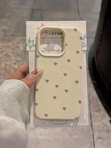 1pc White & Brown Tone Minimalist Heart Design Full Coverage TPU Shockproof Phone Case, Compatible With Apple 17, 16, 15, 14, 13, 12, 11 Pro Max, Air, And Series - Multicolor - View 2