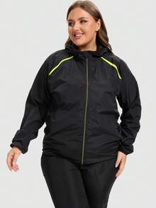 Plus Size Women's Hooded Raincoat, Lightweight Windproof Waterproof Rainwear, Available In Sizes 1XL-5XL Black Spring - Black - View 5