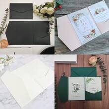 25 Pieces Tri-Fold Pocket Wedding Invitation Cover, For Weddings, Engagements, Birthdays, Baptism Envelopes, 5.0X7.0 Inches, Event Stationery | Minimalist Design | Smooth Texture, Suitable For New Year's, Valentine's Day, Party Events - Dark Green - View 7