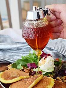 [With Base Anti-Leakage] Honey Dispenser Bottle, Glass Honey Jar With Funnel-Style Crystal Jar, Base Included, Syrup & Juice Dispenser For Home, Pump-Style Dispenser