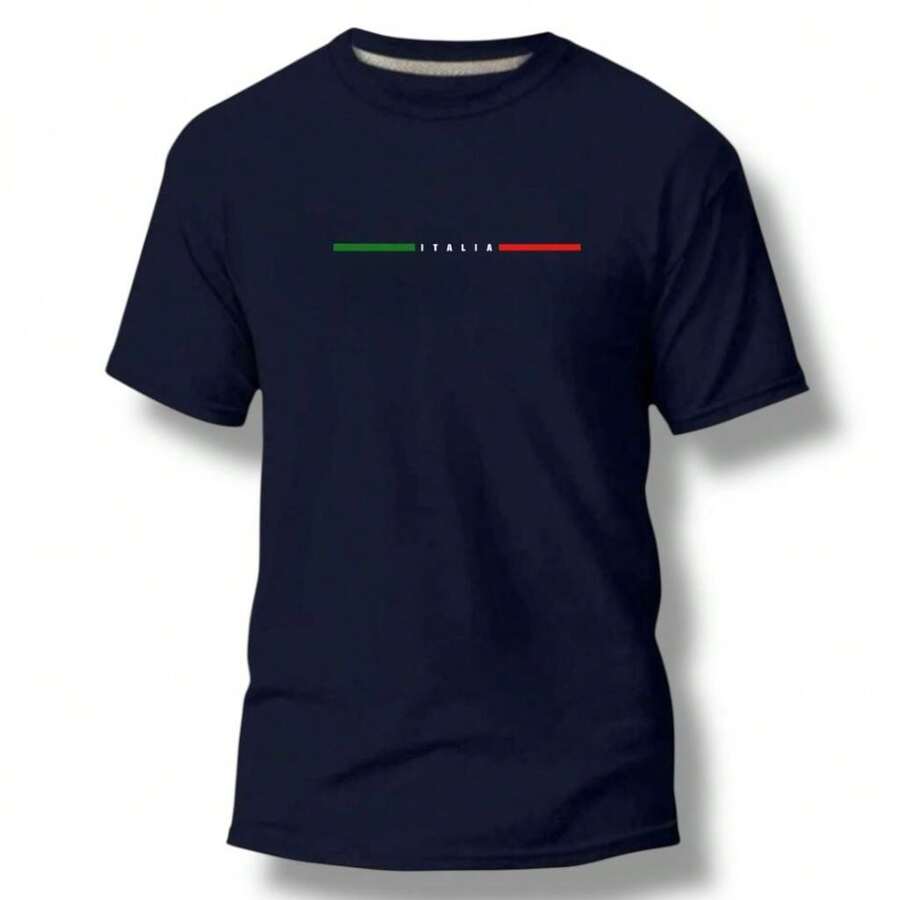 Camiseta masculina italia de algodão manga curta - Azul Marinho - Visão 1