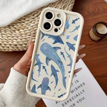 Compatible For IPhone11/12/13/14/15/16/Promax/X/XS/XR/XSMAX Case Blue Shark Whale Collage Soft TPU Shockproof Protective CASESuitable For IPhone 17 Air - 黑色 - 查看 1
