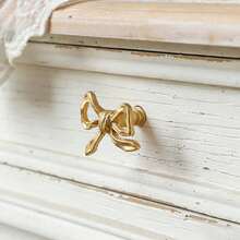 1pc French Luxury Gold Bowknot Pull Handle, Minimalist Wardrobe Drawer Vanity Bowknot Pull - Gold - View 5