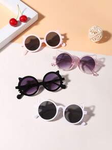 一套4副男女童（8-14岁）圆形眼镜框，精致猫耳设计，时尚眼镜，适合家庭旅行