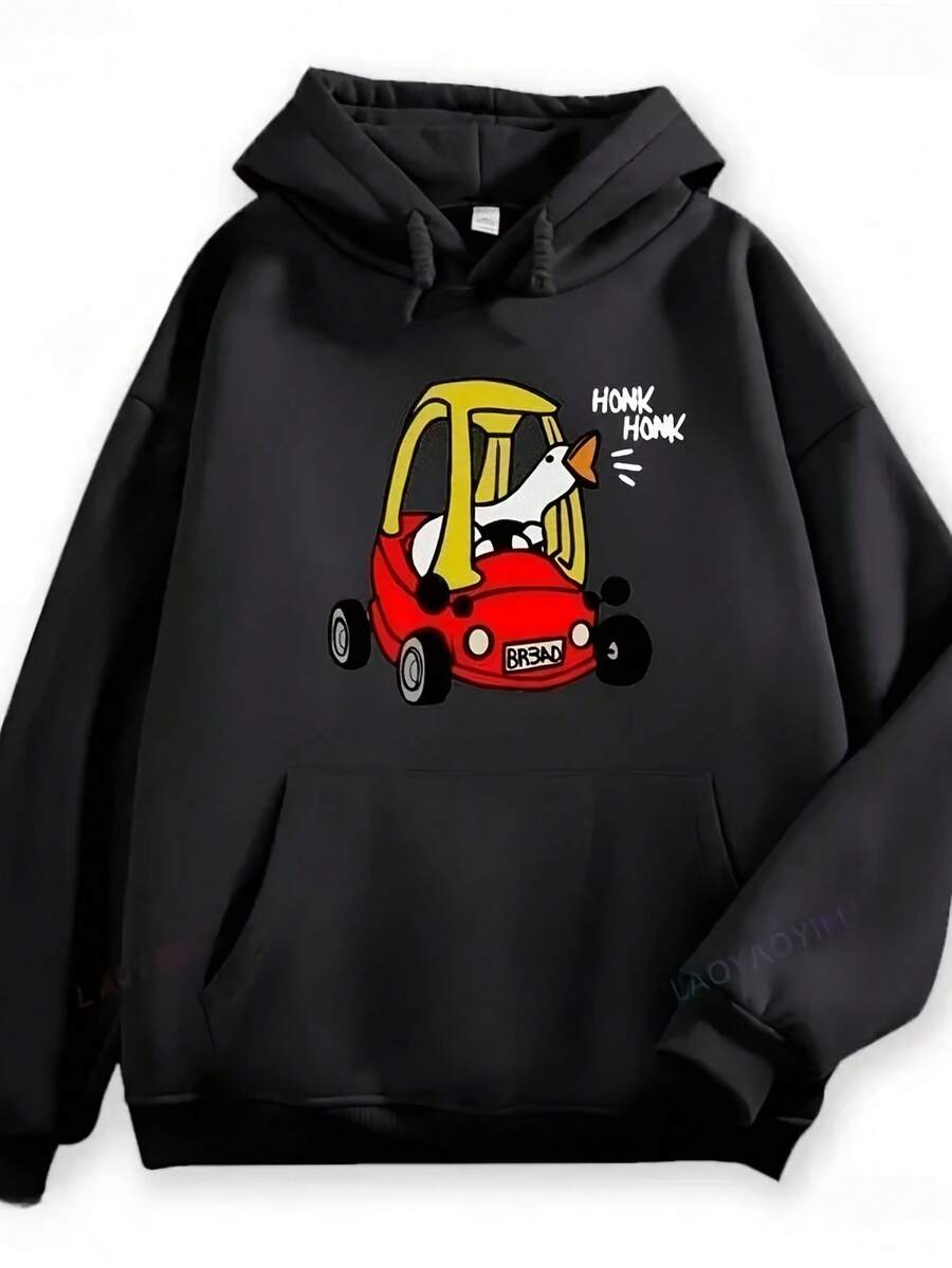Women-S Goose Driving Fun Printed Top Hoodie Casual Soft Comfortable Pullover Sweatshirt Autumn Winter Women-S Clothing - 黑色16 - 查看 1