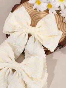 2pcs Cream/Pink Lace Hair Bows For Girls ,Sweet Flower Print Hair Clips With Long Ribbons ,Alligator Clips ,Elegant Barrettes ,Hair Accessories For Daily Life ,Vacaton & Festivals,Favor Gifts