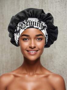 1顶缎面印花睡帽,柔软舒适,可用作睡帽、日常洗脸帽、浴帽(随机印花) - 黑色-SM13-星座-1pc - 查看 31