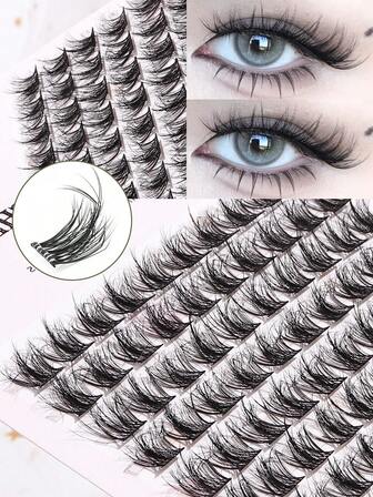 100pcs/Set 3D C-Curl Fluffy Cluster False Eyelashes, 11-13mm Length, Natural Look, Spiky Style, Anime Inspired, Eyelash Extension Effect, Cartoon Vibe, Fine Black Lash Cluster Extension Kit, Convenient For Daily & Work Makeup, Portable Design, Suitable For Fake Eyelashes