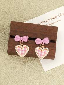 1 Pair Cute & Sweet Pink Bow Heart Faux Pearl Earrings - Pink - View 2