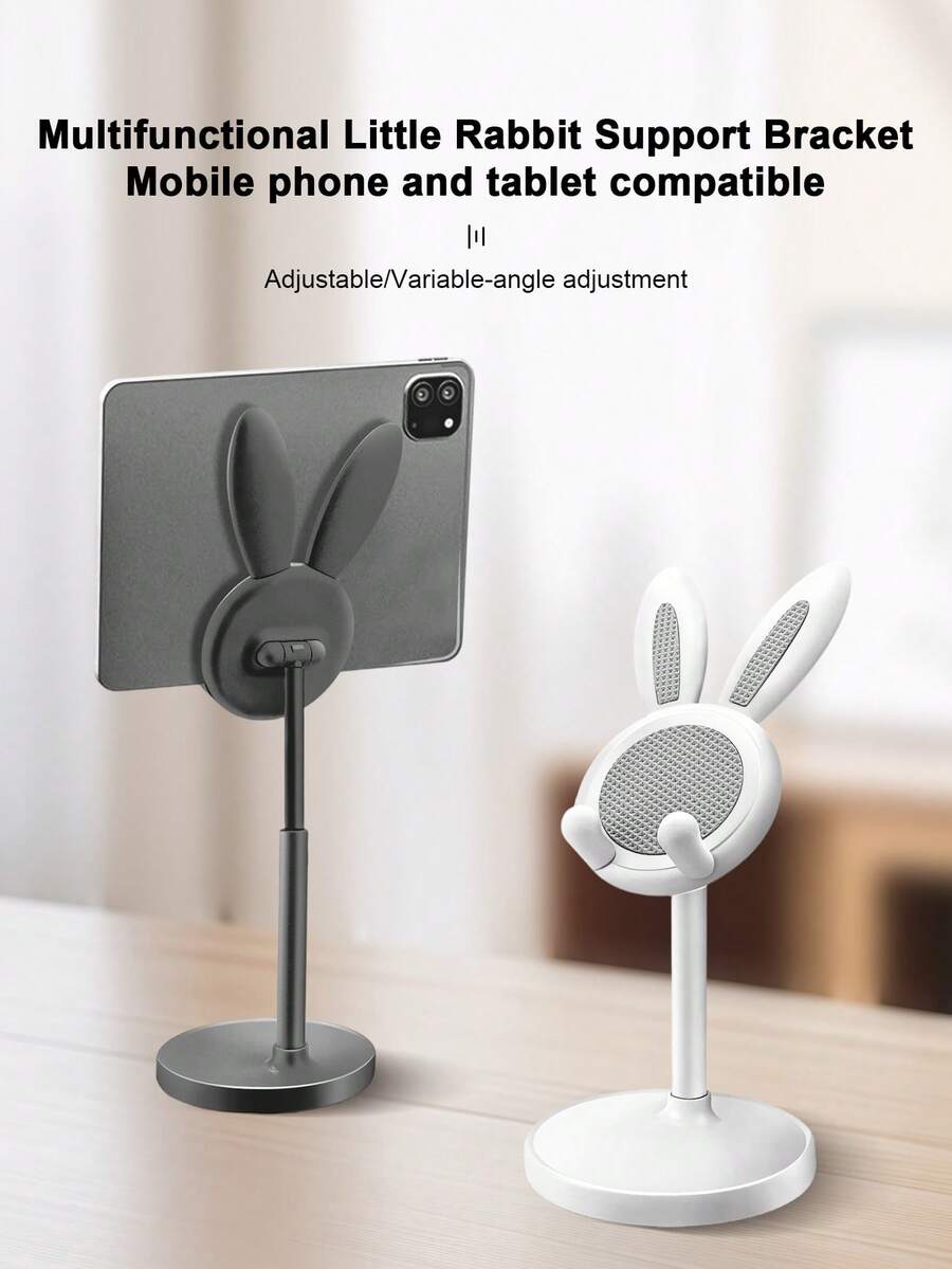 Cartoon Rabbit Shaped Retractable Phone Holder Compatible With IPhone, Android Phone, Gift For Birthday, Family, Friends Phone Stand, Phone Accessories - Pink - View 1