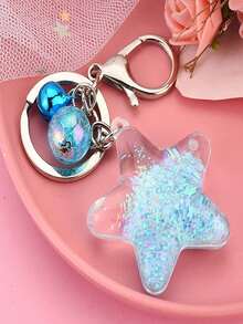 1pc Acrylic Keychain With Pentagram Liquid Glitter Keyring, Cute Bag Charm Accessory