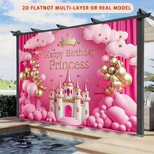 1 Tấm phông nền sinh nhật hình lâu đài công chúa màu hồng và vàng với họa tiết vương miện và bóng bay, sang trọng, lãng mạn kiểu công chúa, chất liệu polyester với dòng chữ "Chúc mừng sinh nhật công chúa" và các chi tiết trang trí vương miện/lâu đài/bóng bay màu vàng lấp lánh, chống nhăn và dễ treo, phông nền chụp ảnh lễ hội cho các bữa tiệc sinh nhật công chúa. - Nhiều màu - Xem 4